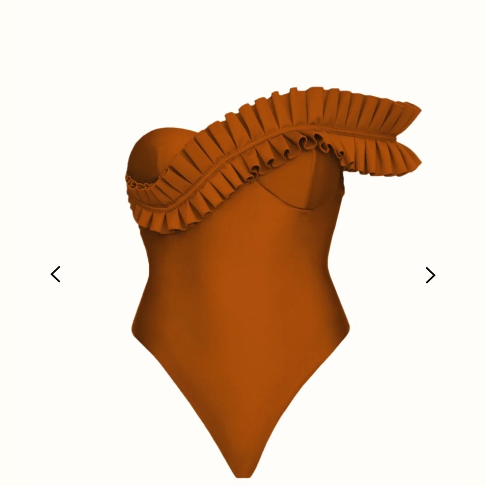 Andrea Iyamah Orange One-Shoulder Ruffle Swimsuit